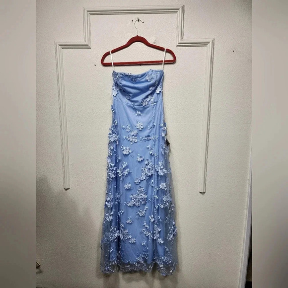 Lulus Rare Presence Powder Blue 3D Floral Embroidered Maxi Dress Wedding Party - Picture 6 of 10